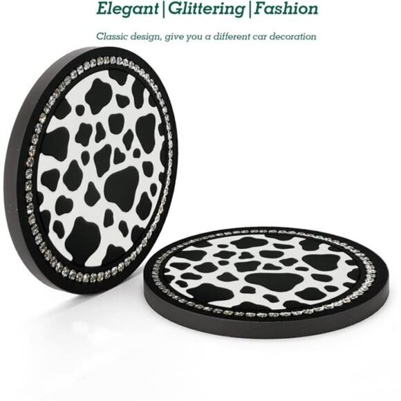 Bling Cow Print Car Cup Coaster Universal Auto Anti Slip Cup Holder Insert - Picture 2 of 7